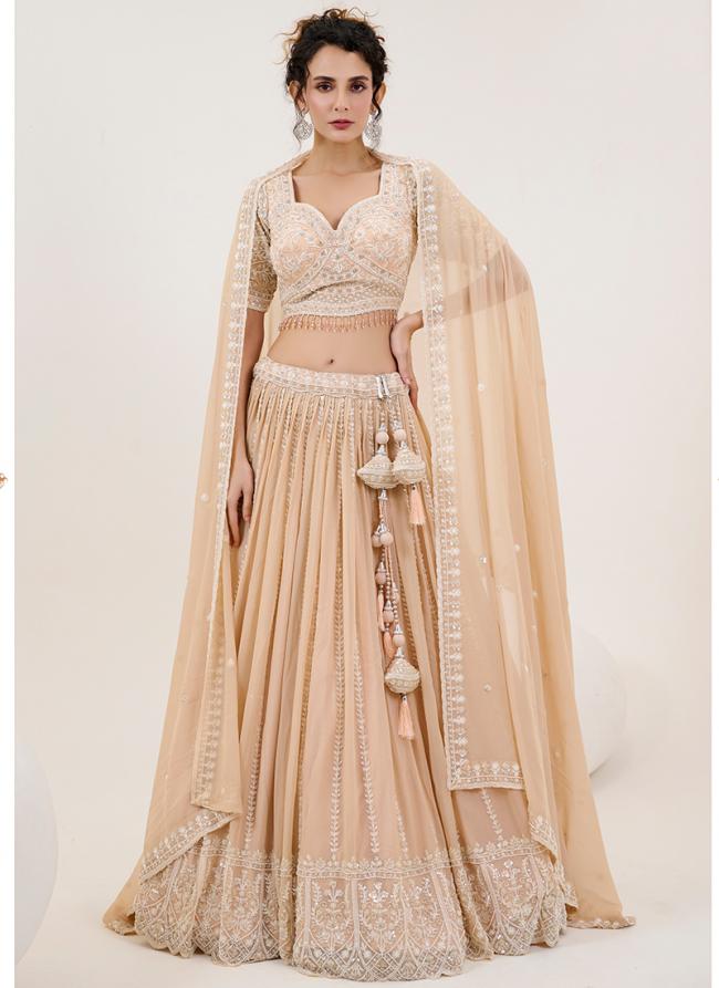 Georgette Peach Bridal Wear Embroidery Work Ready To Wear Lehenga Choli